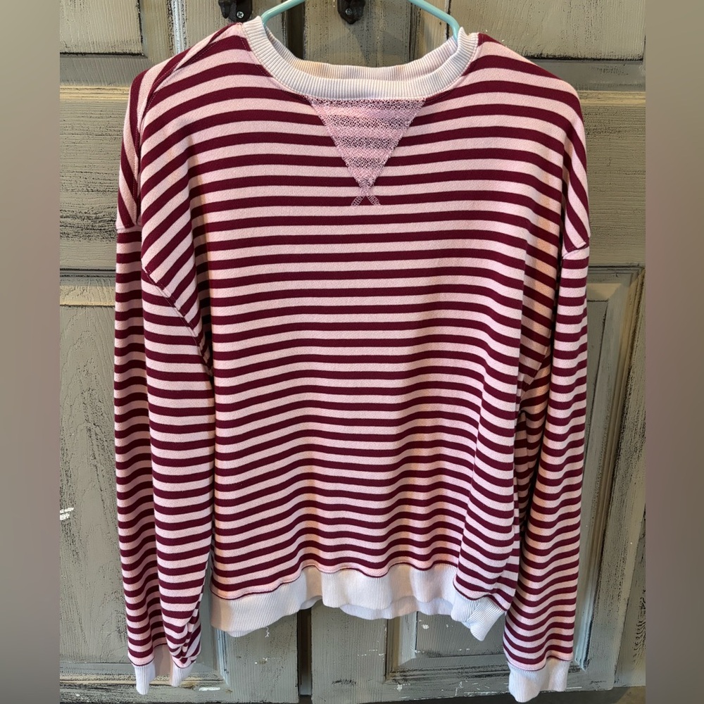 Free People Burgundy and Light Pink Striped Sweatshirt